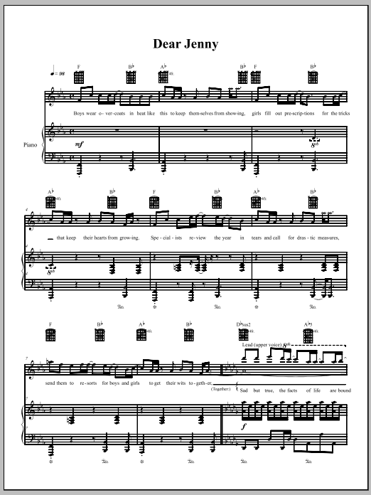 The Dresden Dolls Dear Jenny sheet music notes and chords. Download Printable PDF.