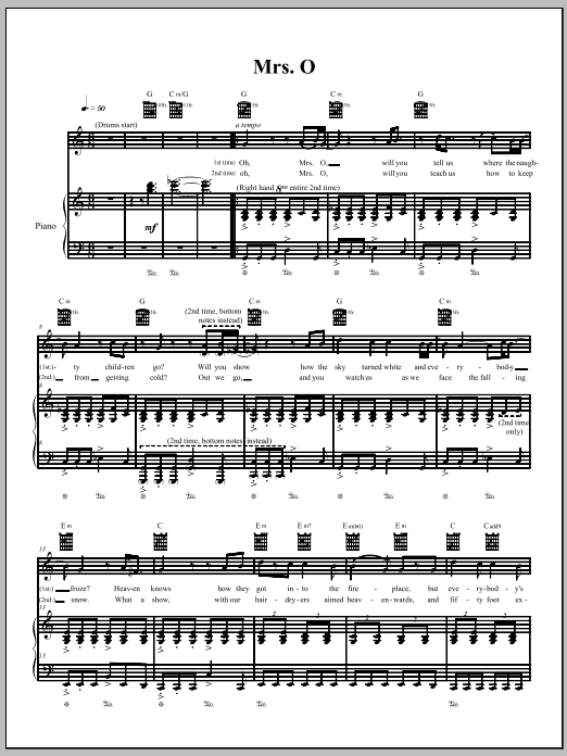 The Dresden Dolls Mrs. O sheet music notes and chords. Download Printable PDF.