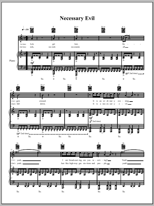 The Dresden Dolls Necessary Evil sheet music notes and chords. Download Printable PDF.