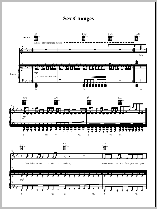 The Dresden Dolls Sex Changes sheet music notes and chords. Download Printable PDF.