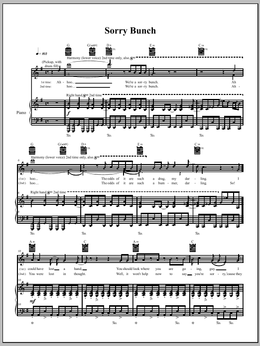 Learn to play The Dresden Dolls Sorry Bunch sheet music for Piano, Vocal & Guitar (Right-Hand Melody) in minutes. The Dresden Dolls Sorry Bunch sheet music notes and chords. Download Printable PDF.