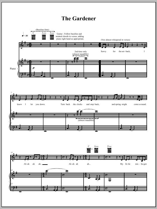 The Dresden Dolls The Gardener sheet music notes and chords. Download Printable PDF.