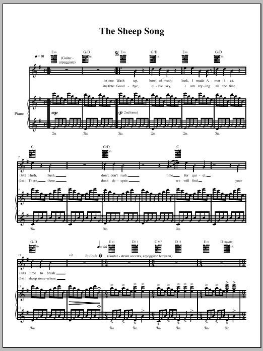 Learn to play The Dresden Dolls The Sheep Song sheet music for Piano, Vocal & Guitar (Right-Hand Melody) in minutes. The Dresden Dolls The Sheep Song sheet music notes and chords. Download Printable PDF.