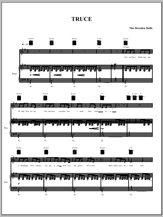 The Dresden Dolls Truce sheet music notes and chords. Download Printable PDF.