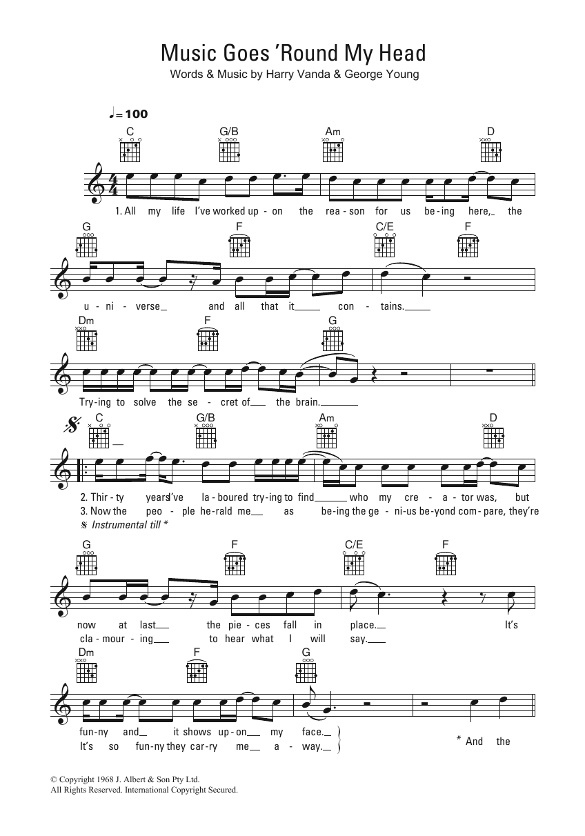 The Easybeats Music Goes 'Round My Head sheet music notes and chords arranged for Lead Sheet / Fake Book