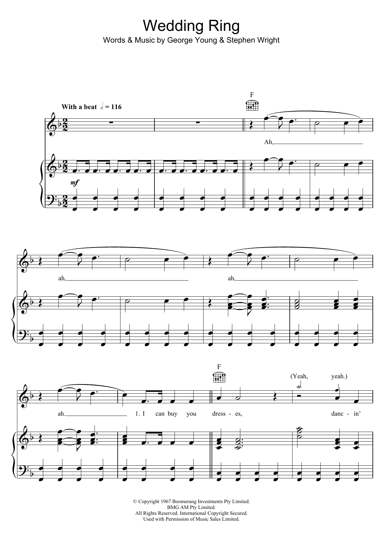 The Easybeats Wedding Ring sheet music notes and chords. Download Printable PDF.