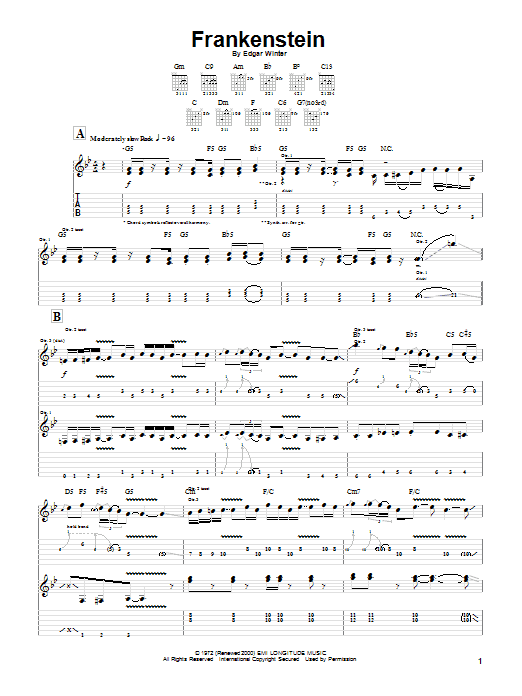 The Edgar Winter Group Frankenstein sheet music notes and chords. Download Printable PDF.