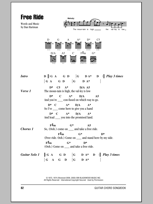 The Edgar Winter Group Free Ride Sheet Music Pdf Notes Chords