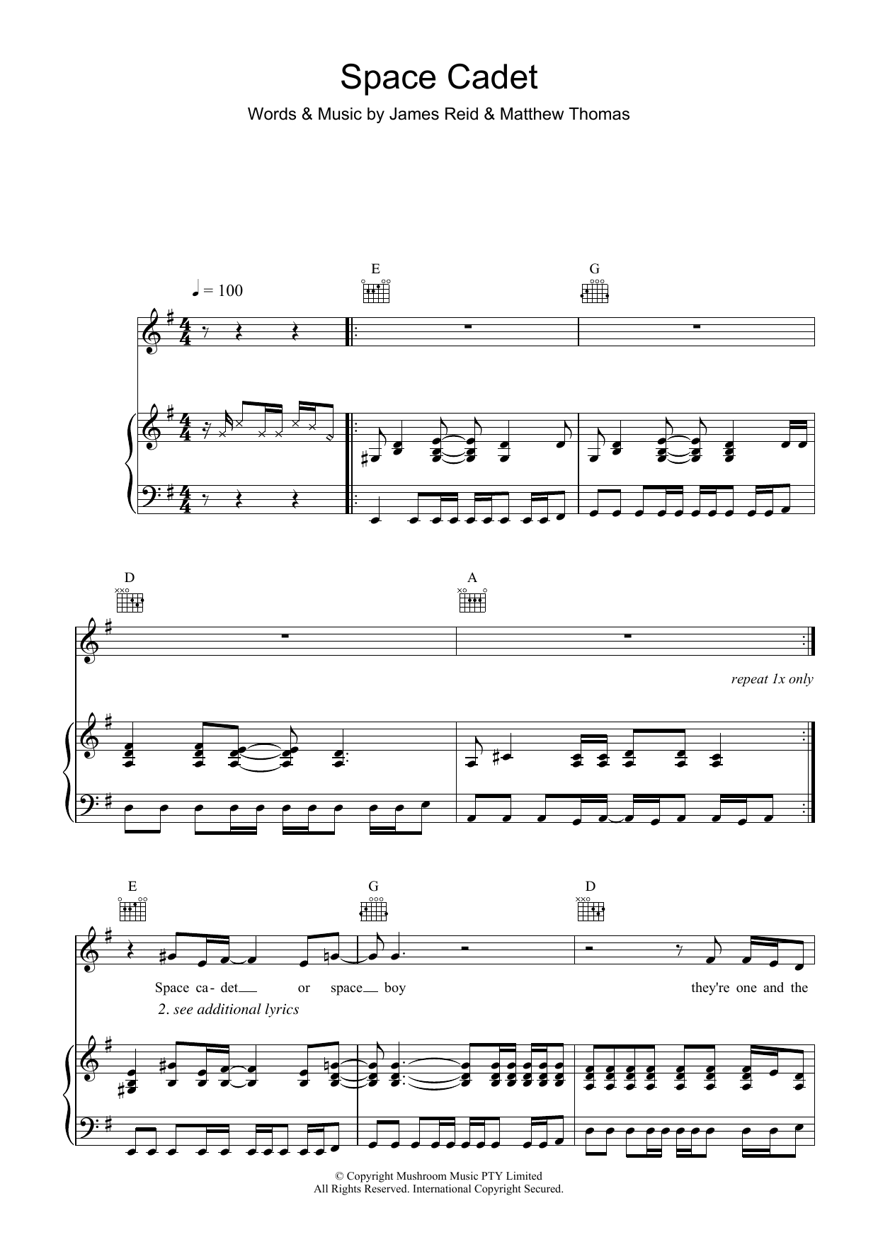 The Feelers Space Cadet sheet music notes and chords. Download Printable PDF.