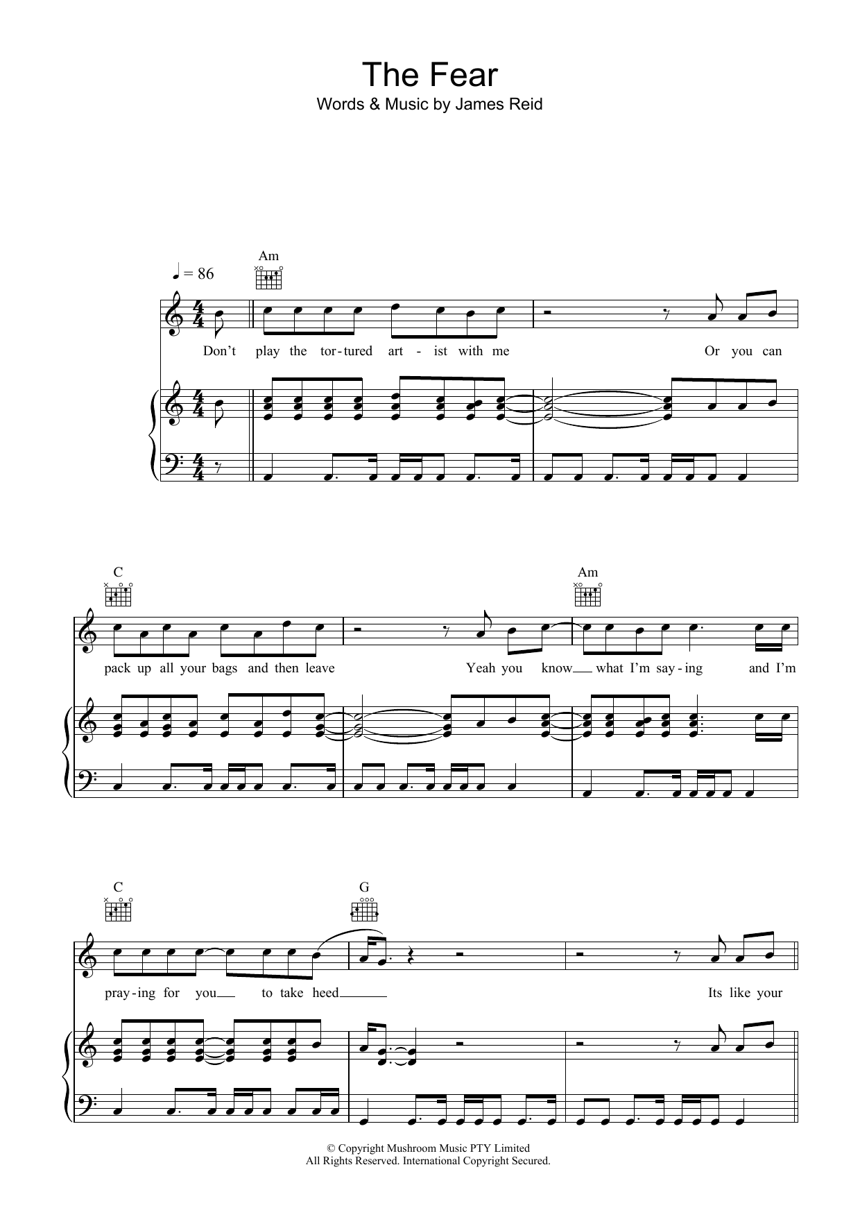 The Feelers The Fear sheet music notes and chords. Download Printable PDF.