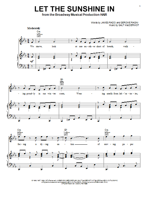The Fifth Dimension Let The Sunshine In sheet music notes and chords. Download Printable PDF.