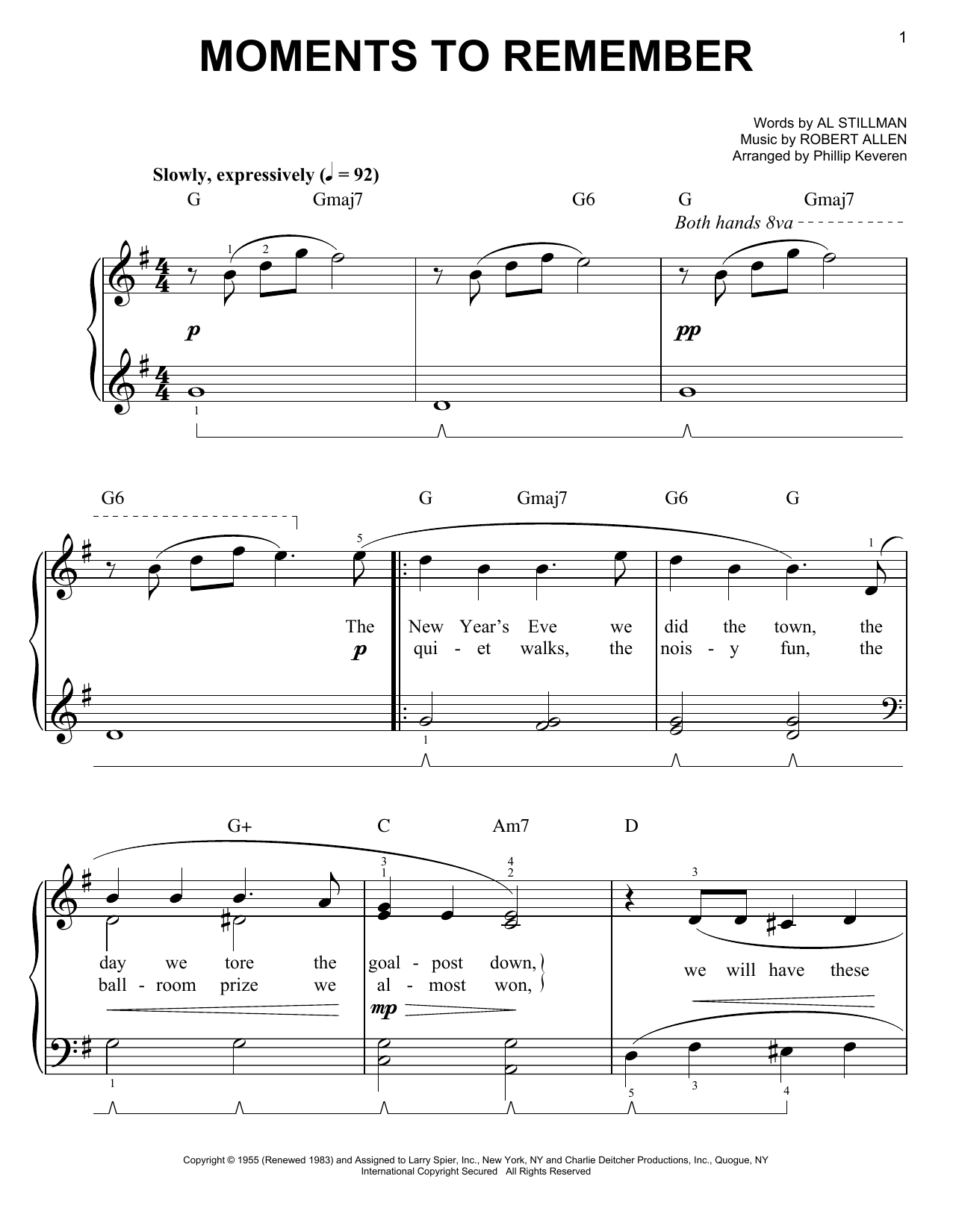 Learn to play The Four Lads Moments To Remember (arr. Phillip Keveren) sheet music for Easy Piano in minutes. Price: 6.9900$ The Four Lads Moments To Remember (arr. Phillip Keveren) sheet music notes and chords arranged for Easy Piano