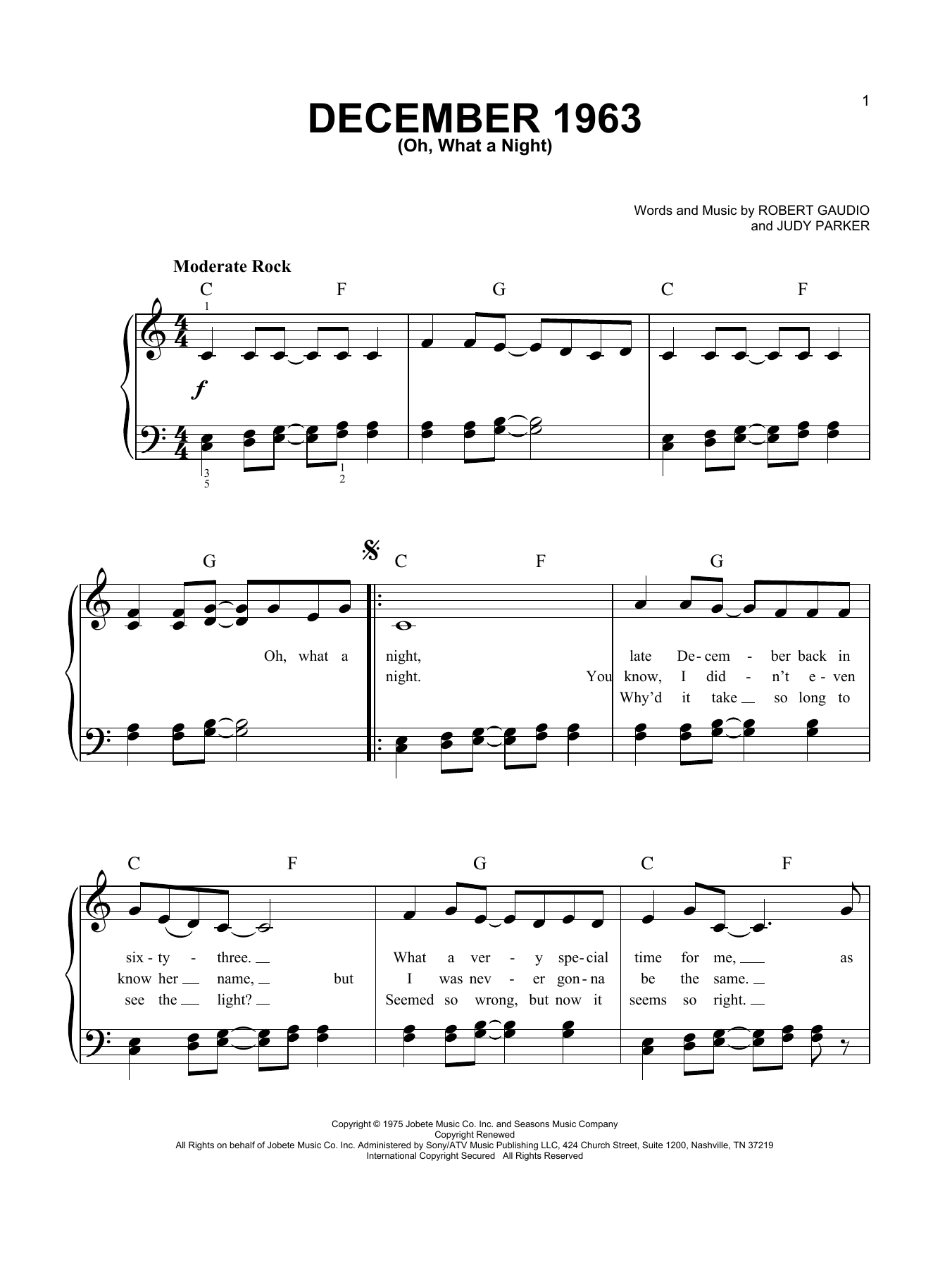 The Four Seasons 'December 1963 (Oh, What A Night)' Sheet Music