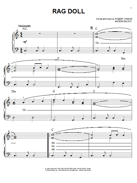 The Four Seasons Rag Doll sheet music notes and chords. Download Printable PDF.