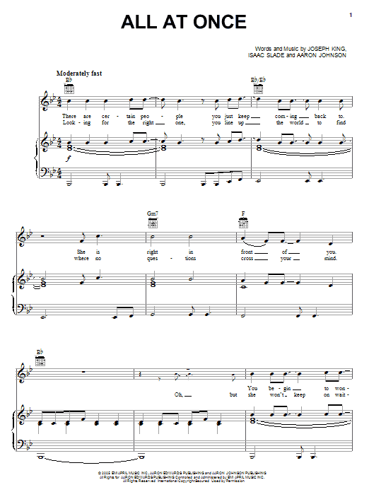 The Fray All At Once sheet music notes and chords. Download Printable PDF.