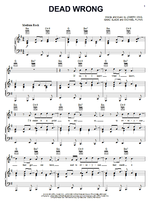 The Fray Dead Wrong sheet music notes and chords. Download Printable PDF.