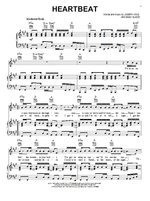 The Fray Heartbeat sheet music notes and chords. Download Printable PDF.