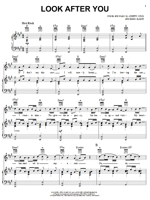The Fray "Look After You" Sheet Music & PDF Chords | 6-Page Piano.