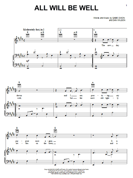 Learn to play The Gabe Dixon Band All Will Be Well sheet music for Piano, Vocal & Guitar (Right-Hand Melody) in minutes. The Gabe Dixon Band All Will Be Well sheet music notes and chords. Download Printable PDF.