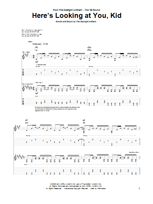 Learn to play The Gaslight Anthem Here's Looking At You, Kid sheet music for Guitar Tab in minutes. Price: 7.8900$ The Gaslight Anthem Here's Looking At You, Kid sheet music notes and chords arranged for Guitar Tab