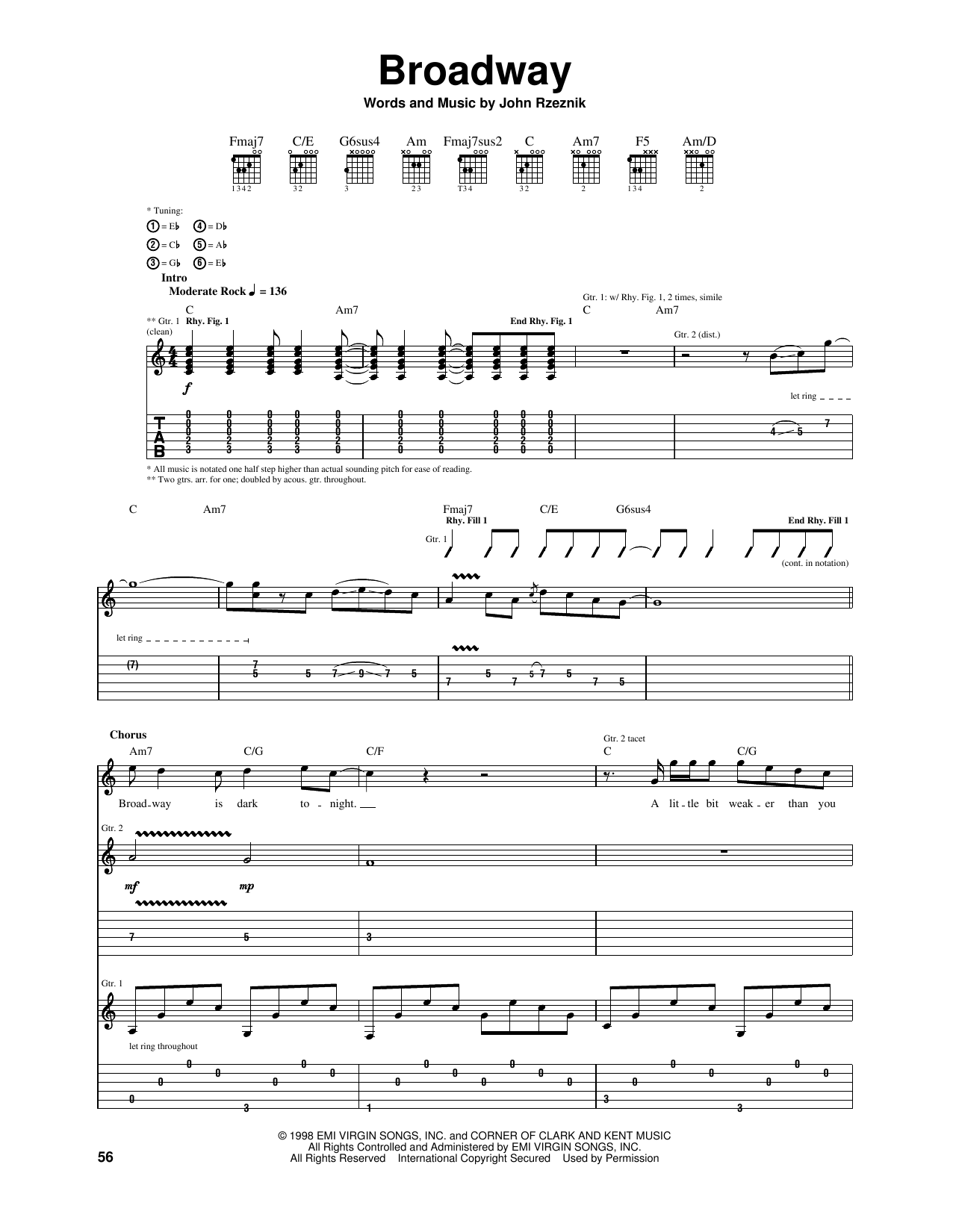 The Goo Goo Dolls Broadway sheet music notes and chords. Download Printable PDF.