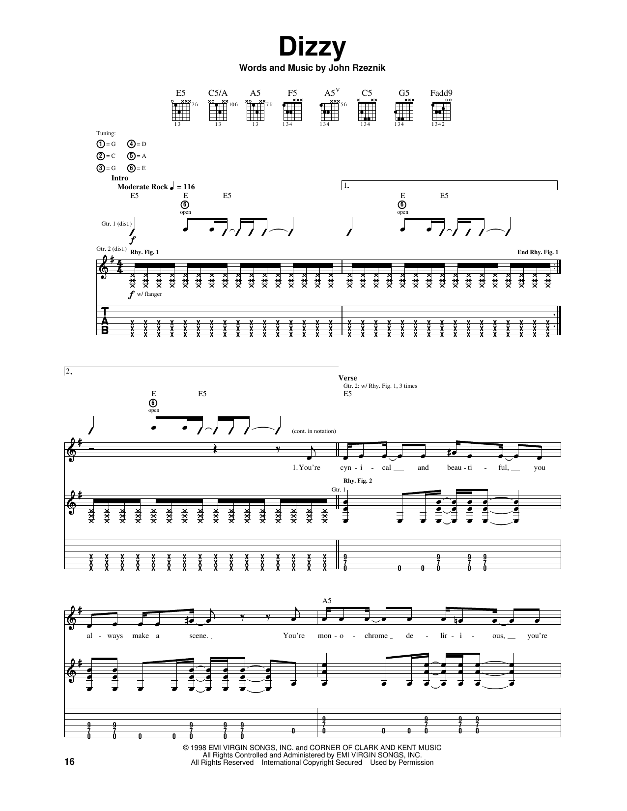 The Goo Goo Dolls Dizzy sheet music notes and chords. Download Printable PDF.