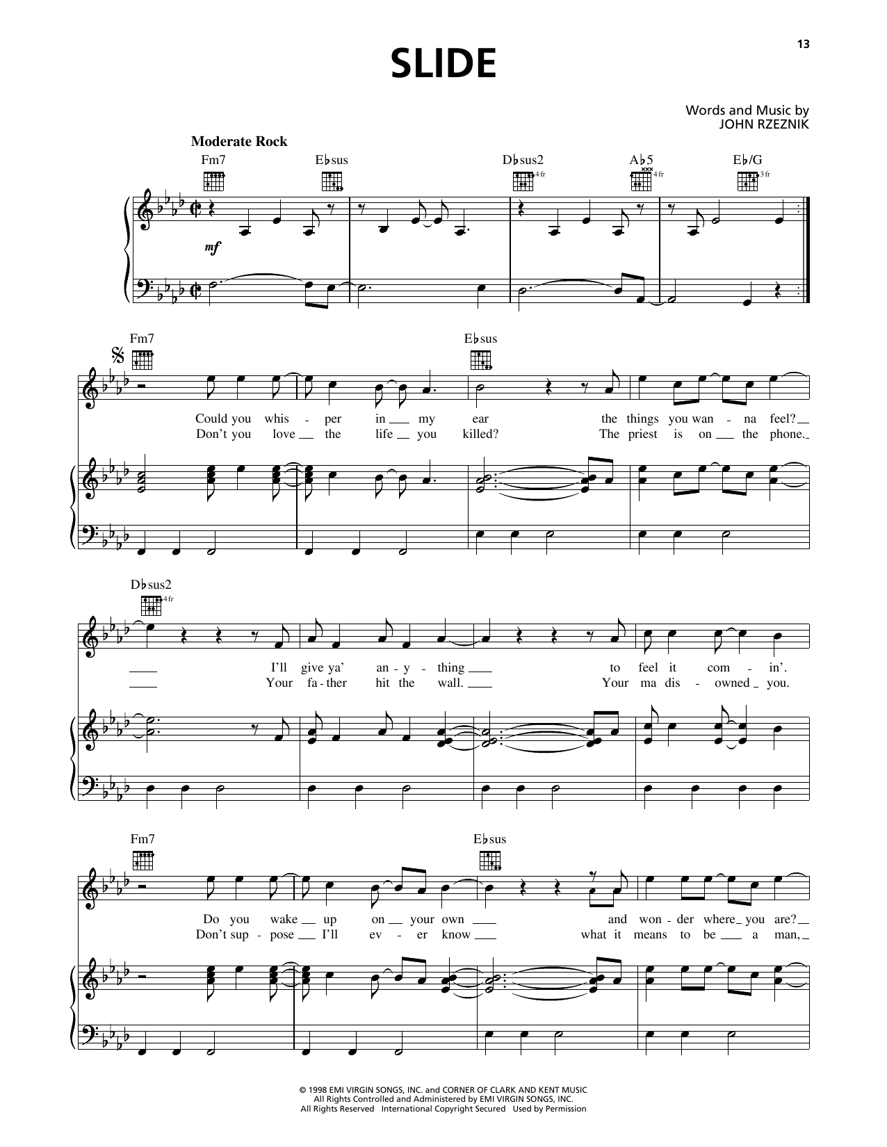 The Goo Goo Dolls Slide sheet music notes and chords. Download Printable PDF.