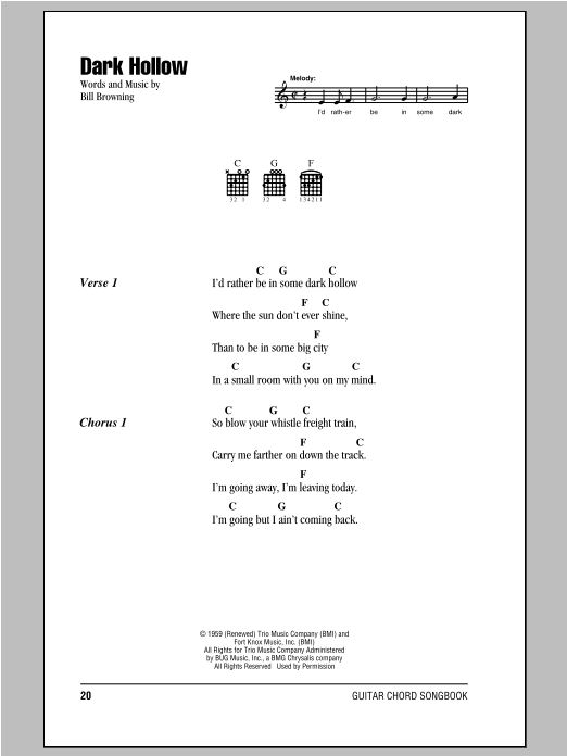 The Grateful Dead Dark Hollow sheet music notes and chords. Download Printable PDF.