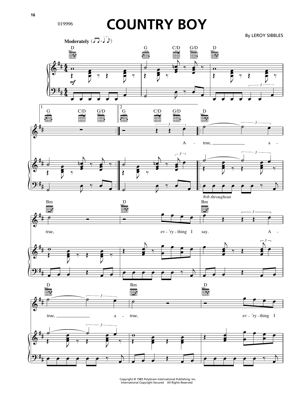 The Heptones Country Boy sheet music notes and chords. Download Printable PDF.