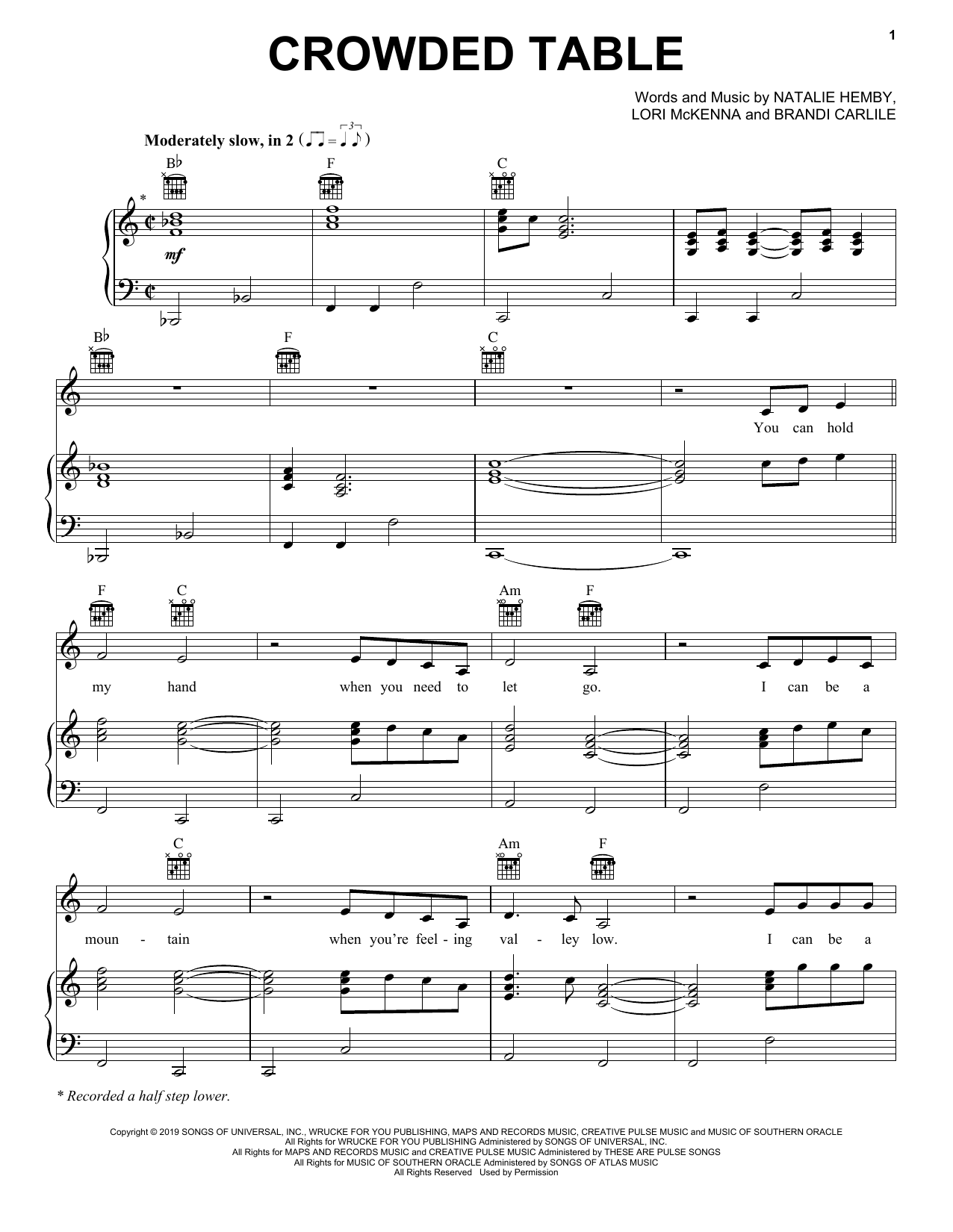 Learn to play The Highwomen Crowded Table sheet music for Piano, Vocal & Guitar (Right-Hand Melody) in minutes. The Highwomen Crowded Table sheet music notes and chords