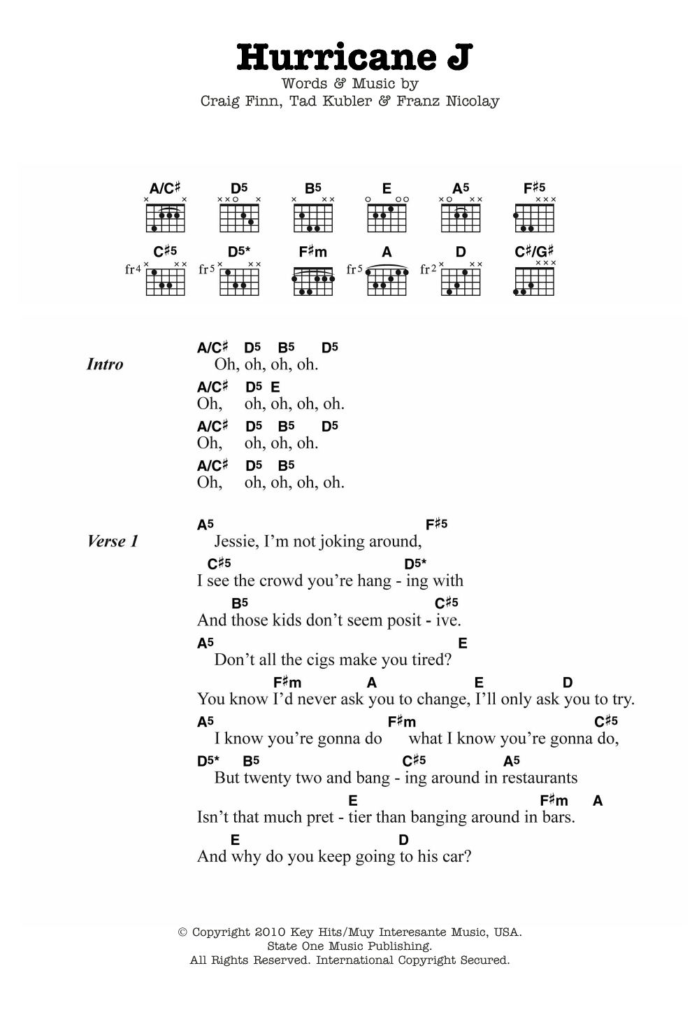 The Hold Steady Hurricane J sheet music notes and chords. Download Printable PDF.