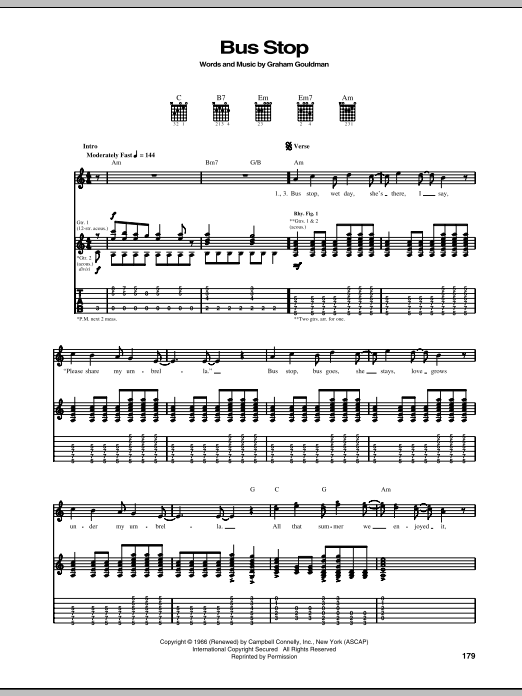 The Hollies Bus Stop sheet music notes and chords. Download Printable PDF.