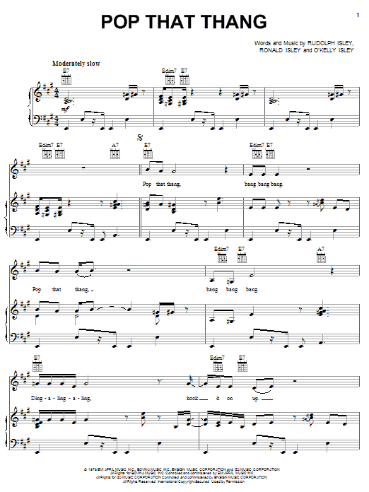 Learn to play The Isley Brothers Pop That Thang sheet music for Piano, Vocal & Guitar (Right-Hand Melody) in minutes. The Isley Brothers Pop That Thang sheet music notes and chords