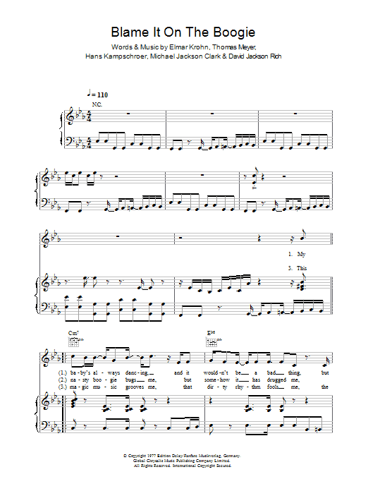The Jackson 5 Blame It On The Boogie sheet music notes and chords. Download Printable PDF.