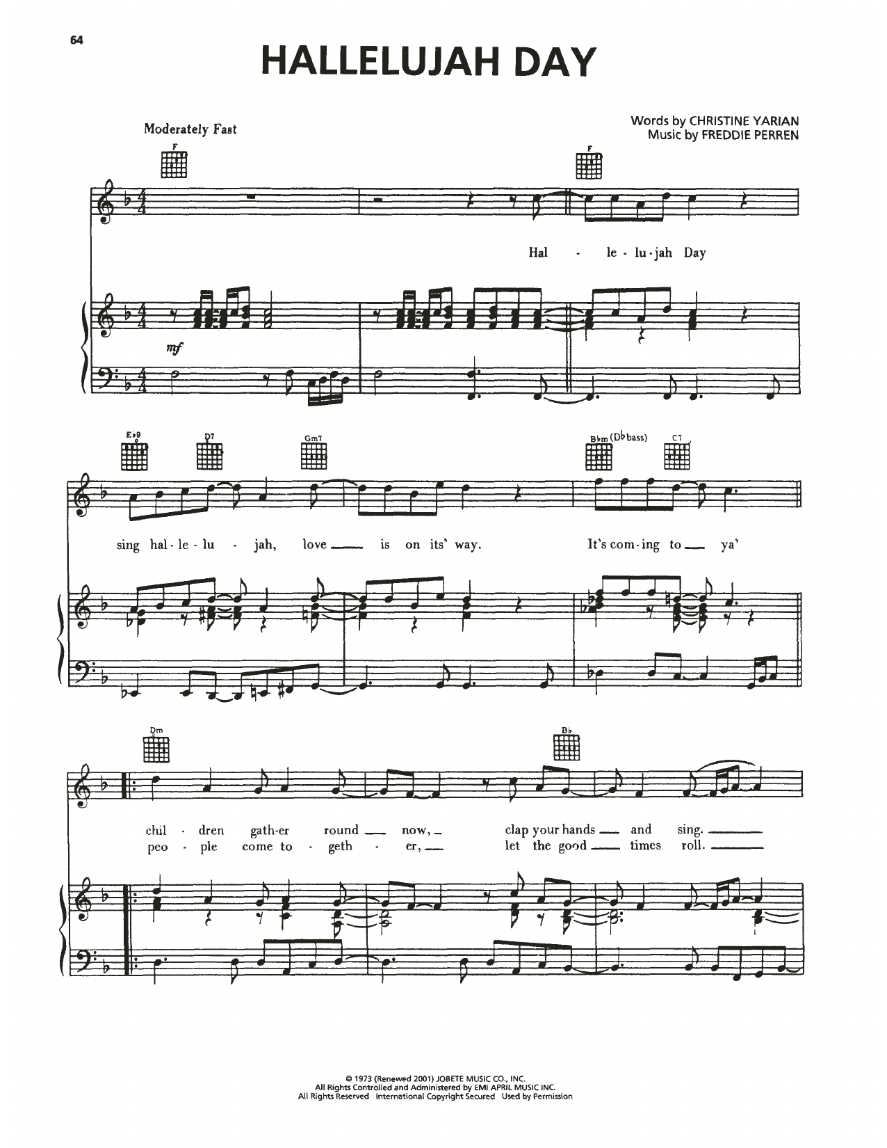 The Jackson 5 Hallelujah Day sheet music notes and chords. Download Printable PDF.