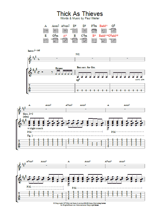 The Jam Thick As Thieves sheet music notes and chords. Download Printable PDF.