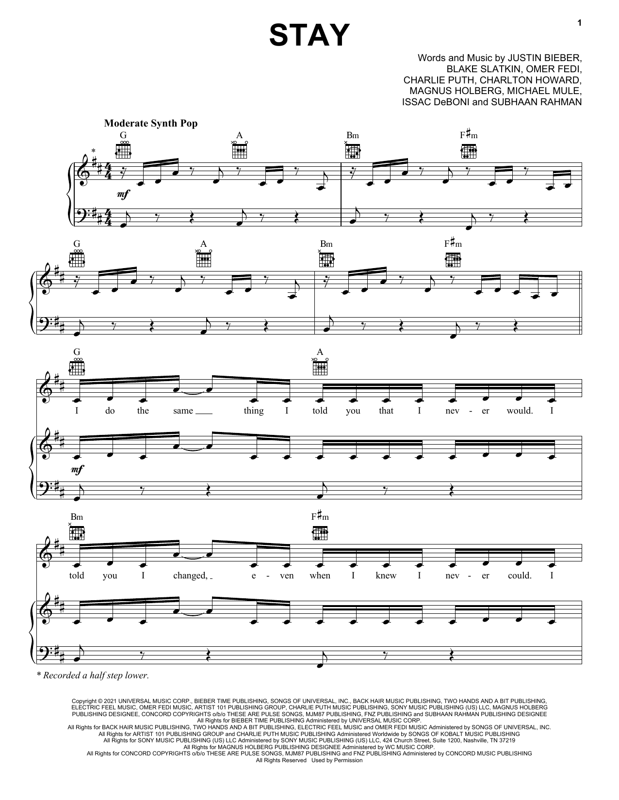 The Kid LAROI Stay Sheet Music for Piano Vocal Guitar Download PDF 498645