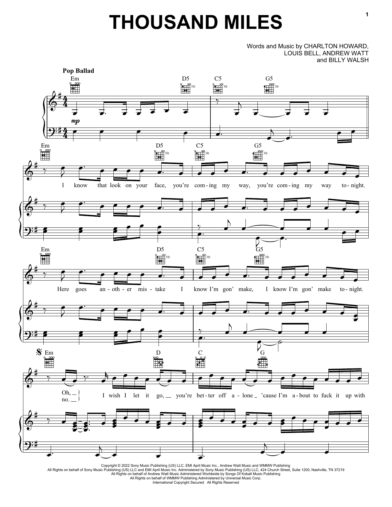 The Kid LAROI Thousand Miles sheet music notes and chords. Download Printable PDF.
