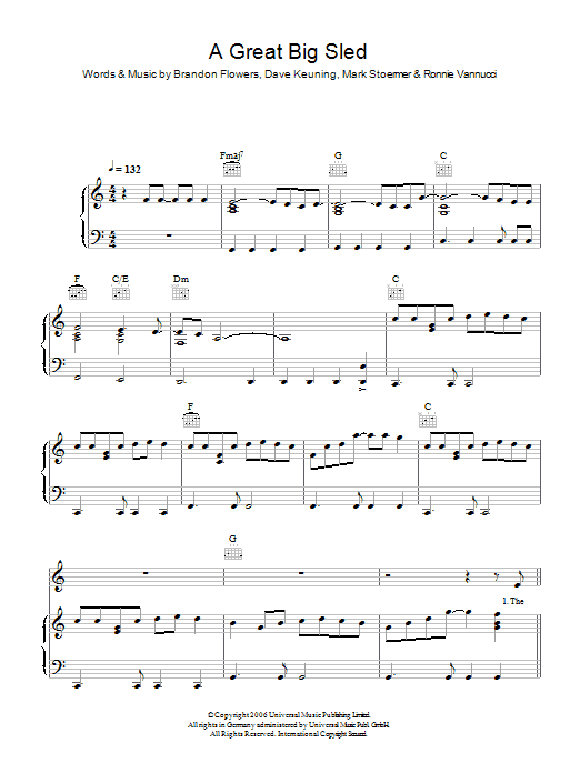 The Killers A Great Big Sled sheet music notes and chords. Download Printable PDF.