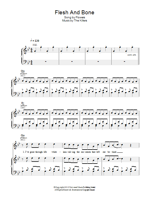 The Killers Flesh And Bone sheet music notes and chords. Download Printable PDF.