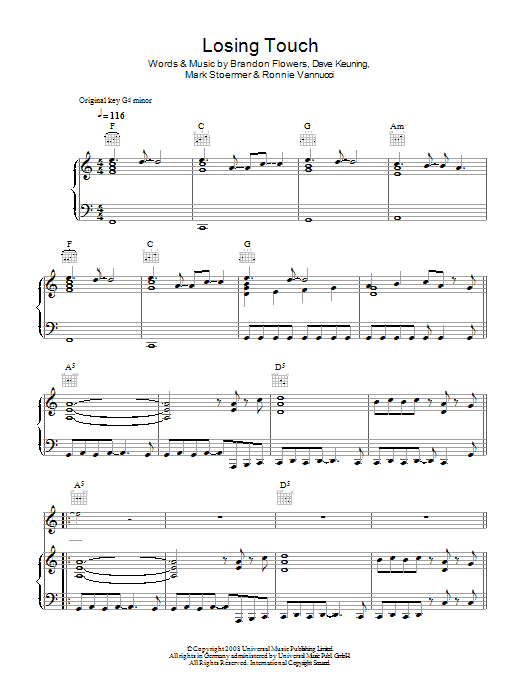 The Killers Losing Touch sheet music notes and chords. Download Printable PDF.