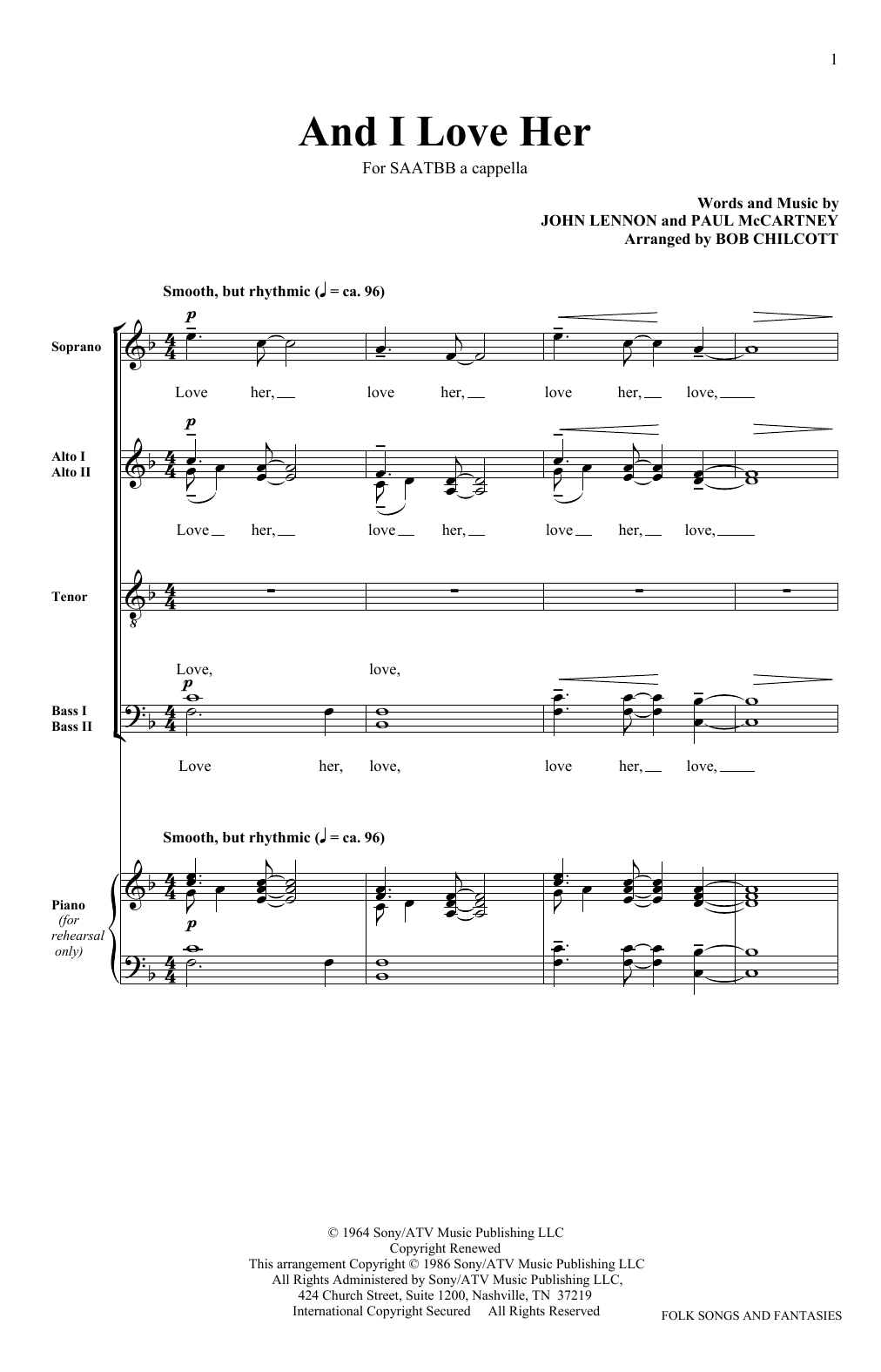 Learn to play The King's Singers And I Love Her sheet music for SATB Choir in minutes. Price: 3.9900$ The King's Singers And I Love Her sheet music notes and chords arranged for SATB Choir