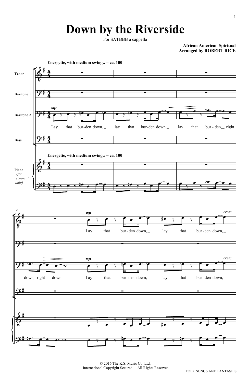 Learn to play The King's Singers Down By The Riverside sheet music for SATB Choir in minutes. Price: 3.9900$ The King's Singers Down By The Riverside sheet music notes and chords arranged for SATB Choir