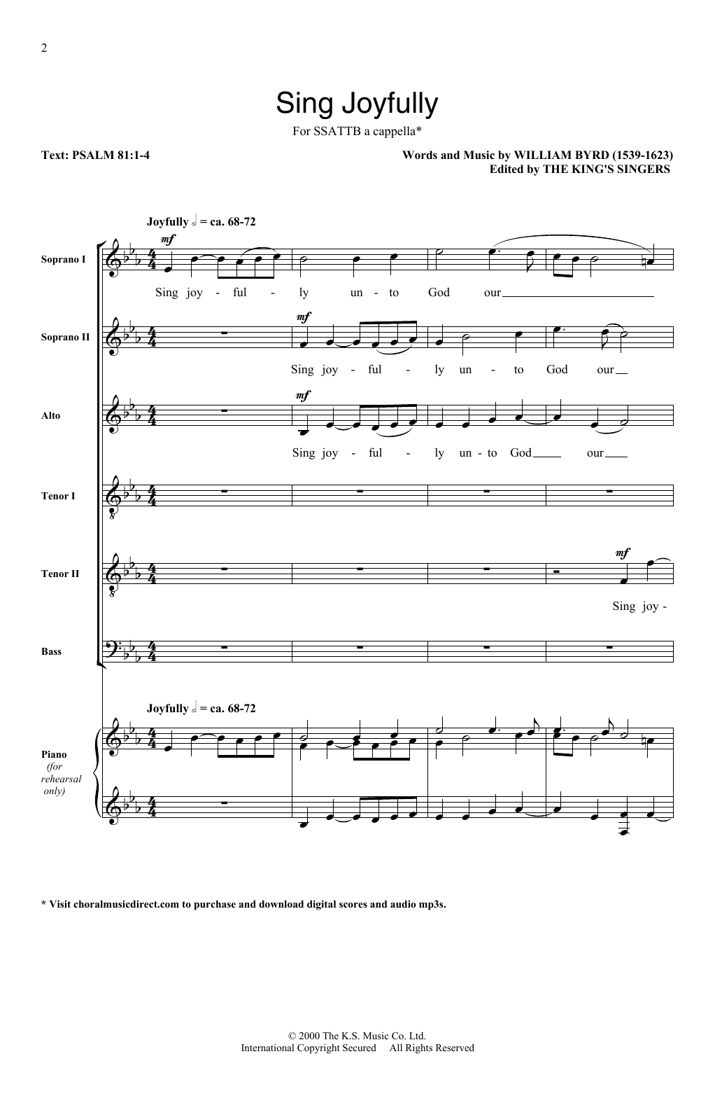Learn to play William Byrd Sing Joyfully sheet music for SATB Choir in minutes. Price: 3.9900$ William Byrd Sing Joyfully sheet music notes and chords arranged for SATB Choir