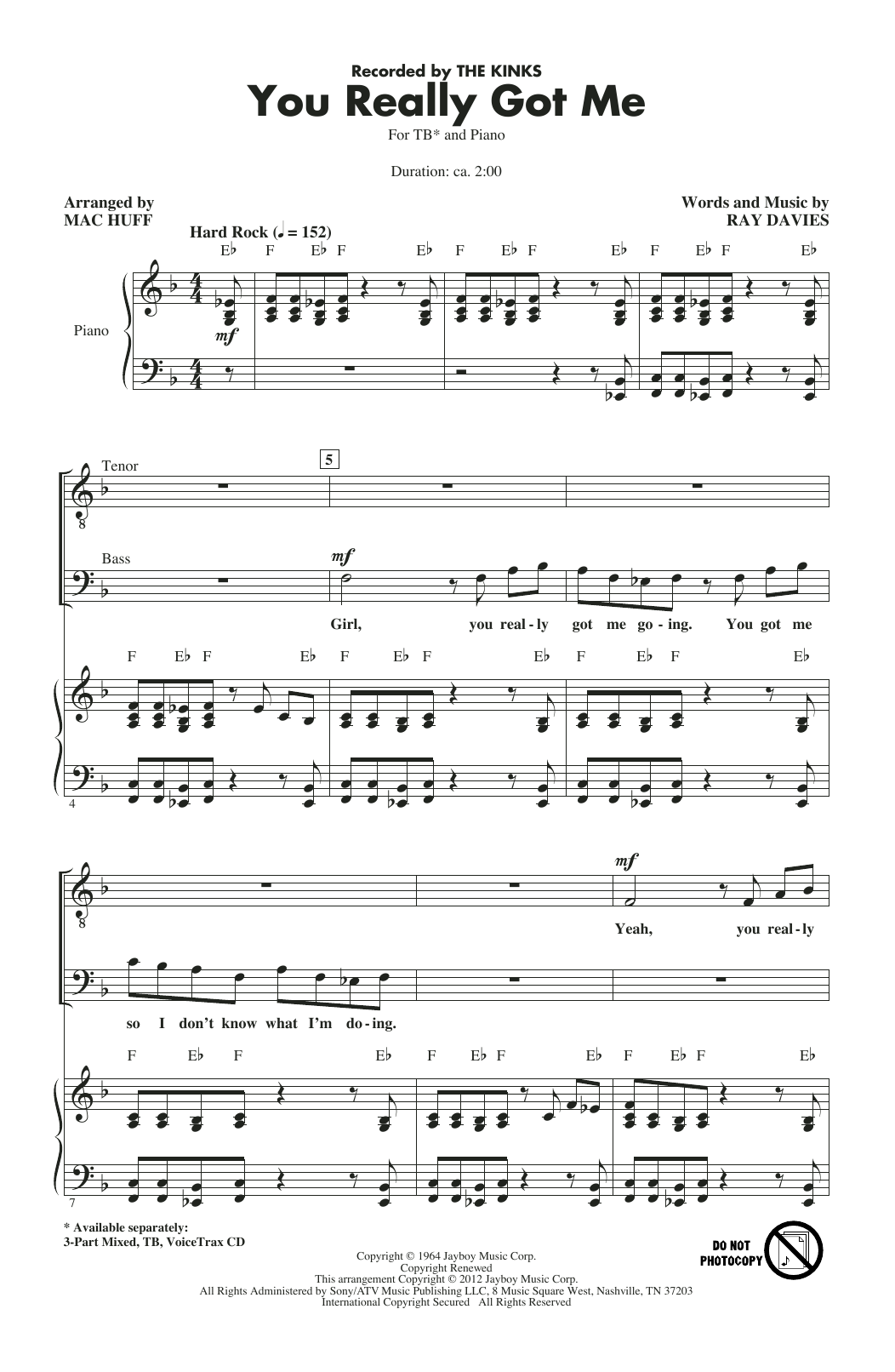 Learn to play The Kinks You Really Got Me (arr. Mac Huff) sheet music for TB Choir in minutes. The Kinks You Really Got Me (arr. Mac Huff) sheet music notes and chords. Download Printable PDF.