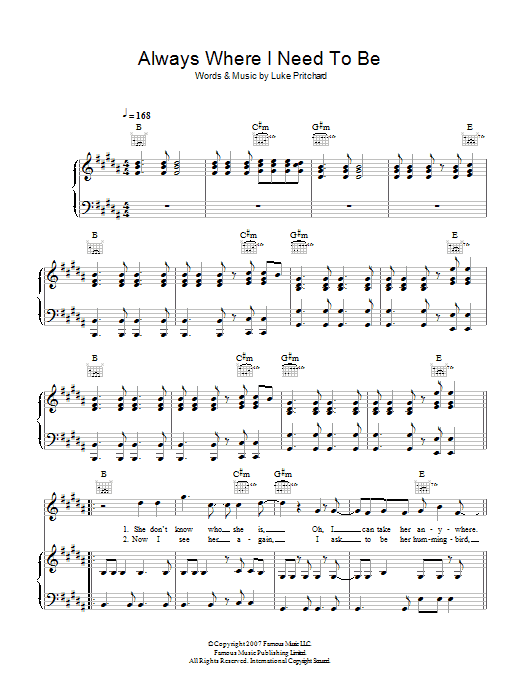 Always Where I Need To Be The Kooks Chords The Kooks Always Where I Need To Be Sheet Music Pdf Notes