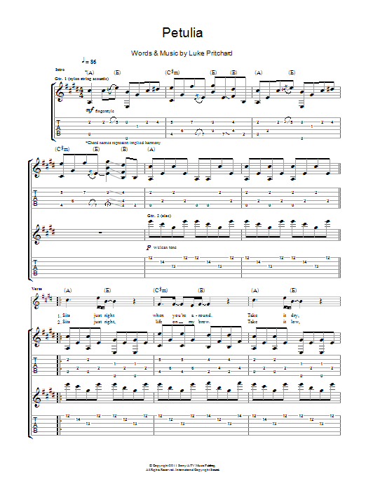 Learn to play The Kooks Petulia sheet music for Guitar Tab in minutes. Price: 7.8900$ The Kooks Petulia sheet music notes and chords arranged for Guitar Tab
