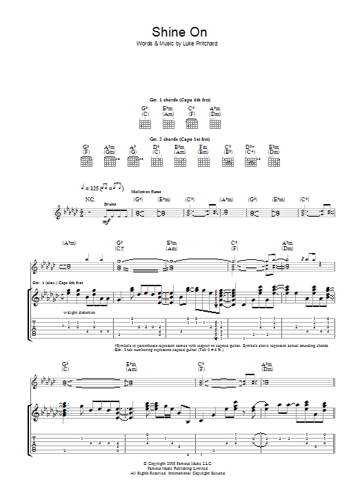 The Kooks Shine On Sheet Music Pdf Notes Chords Rock Score Piano Vocal Guitar Download Printable Sku