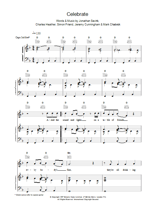 The Levellers Celebrate sheet music notes and chords. Download Printable PDF.