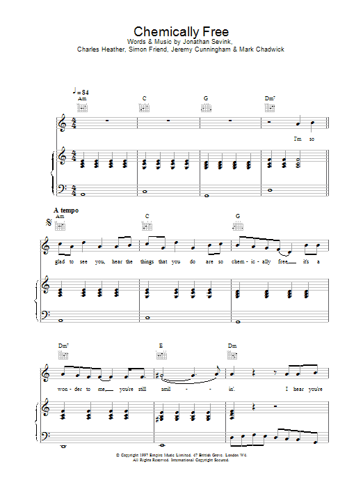 Learn to play The Levellers Chemically Free sheet music for Piano, Vocal & Guitar in minutes. The Levellers Chemically Free sheet music notes and chords. Download Printable PDF.